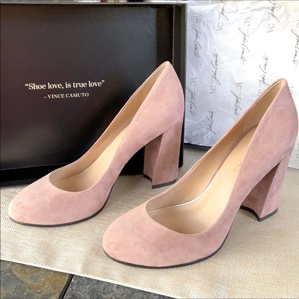 VC John Camuto velour leather pink Abigail high stack block heel 10